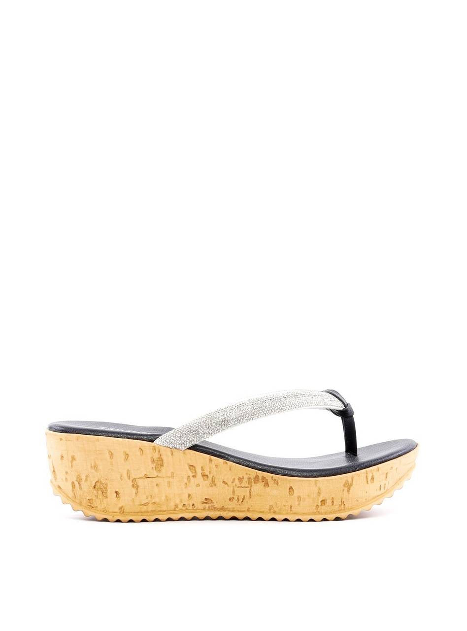 Tamanco Anabela PU com Tira em Strass - Preto SDI-12182 - PR