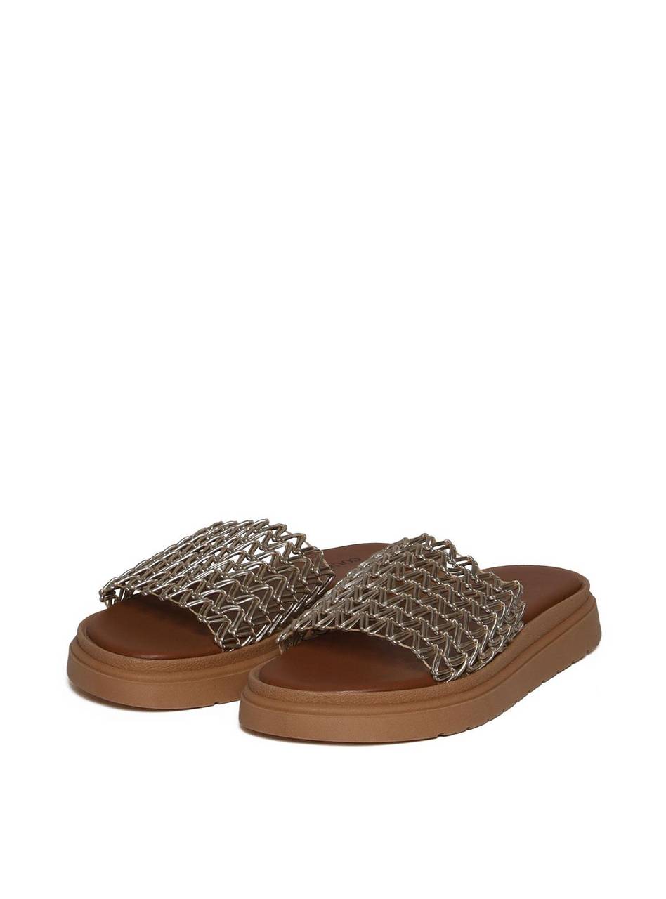 Sandália Flatform Slide com Tiras Tramadas - Ouro SDI-11654 - AU