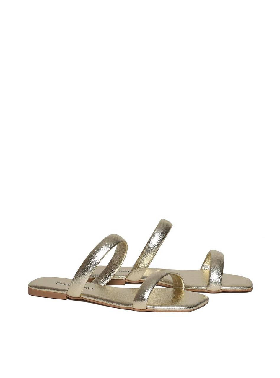 Sandália Feminina Rasteira Duas Tiras - Ouro SDI-11620 - AU