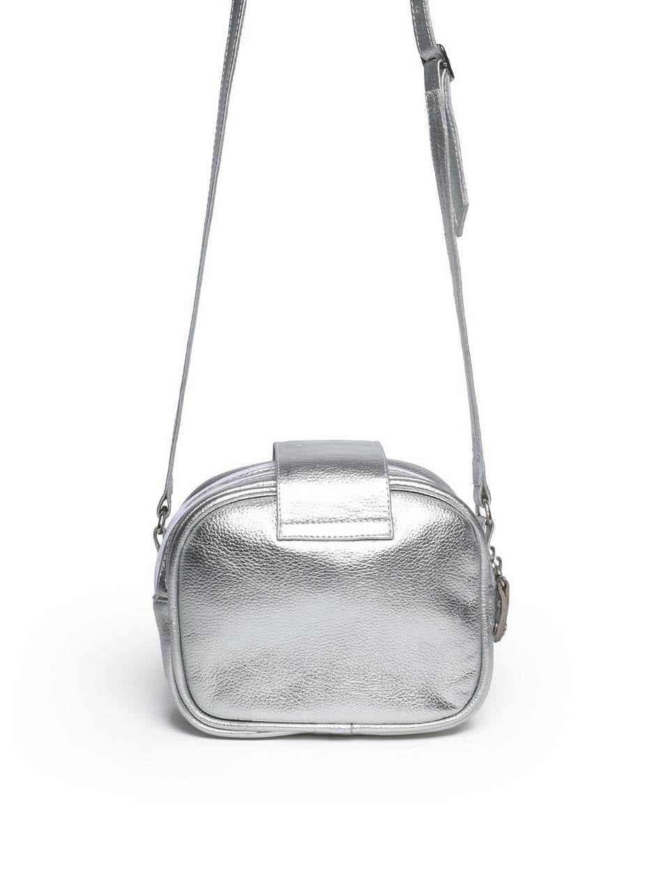 Bolsa Bag Couro Transversal 2 Zíperes Prata BSI-5071 - PT