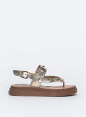 Sandália Feminina Papete Tachas Diversas - Ouro SDI-11546 - AU
