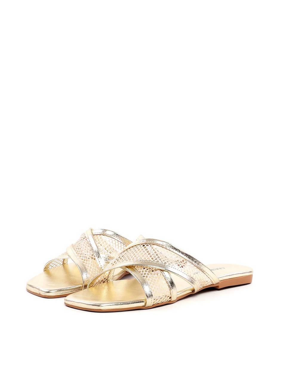 Rasteira com Tiras Cruzada e Tela - Ouro SDI-11963 - AU