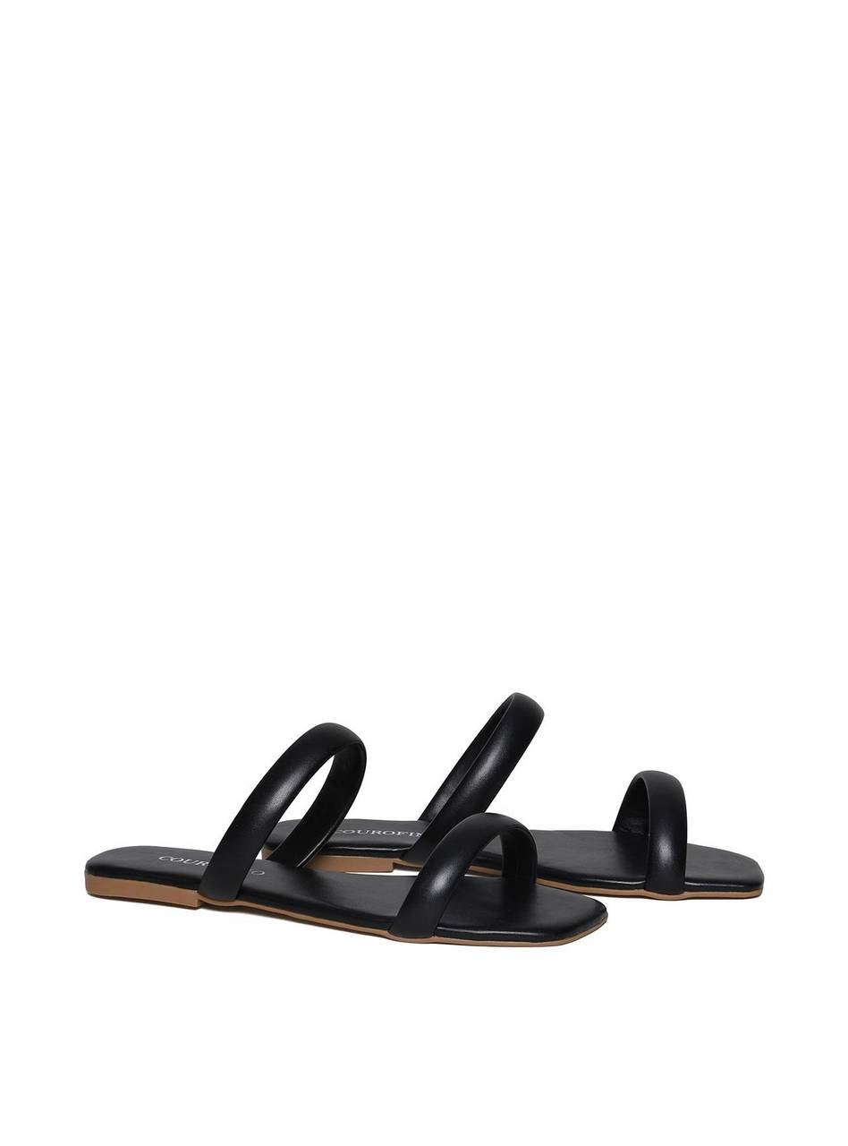 Sandália Feminina Rasteira Duas Tiras - Preta SDI-11620 - PR