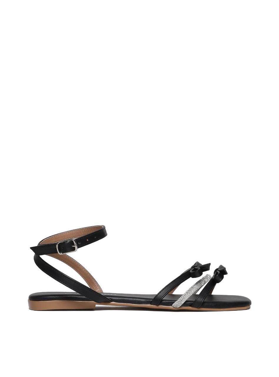 Rasteira Laços com Tiras em Strass - Preta SDI-11686 - PR