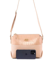 Bolsa Transversal Média com Detalhe Croco - Nude BSI-6488 - NU