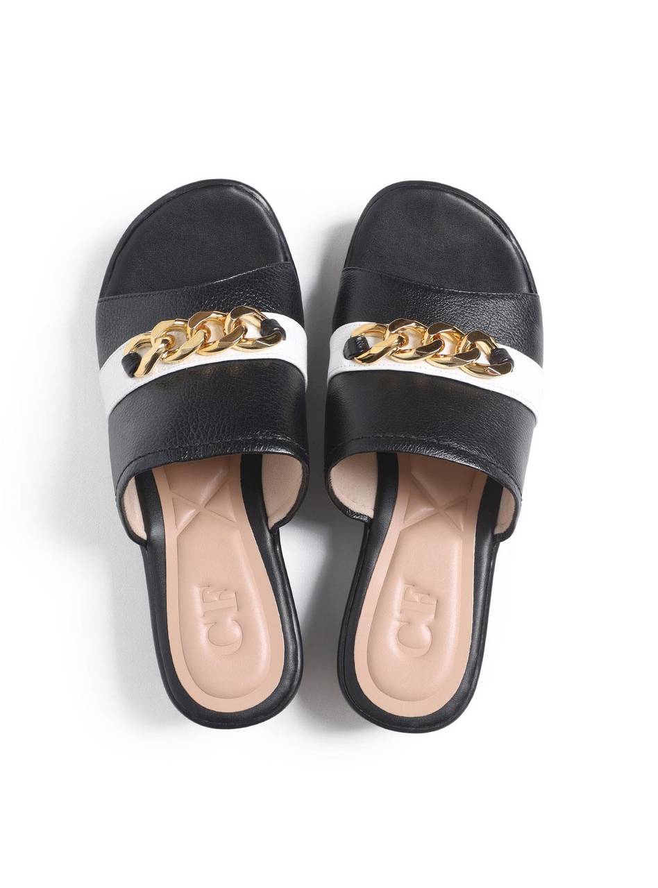 Sandália Feminina Couro Tamanco Anabela Confort Preta SDI-11595 - PR