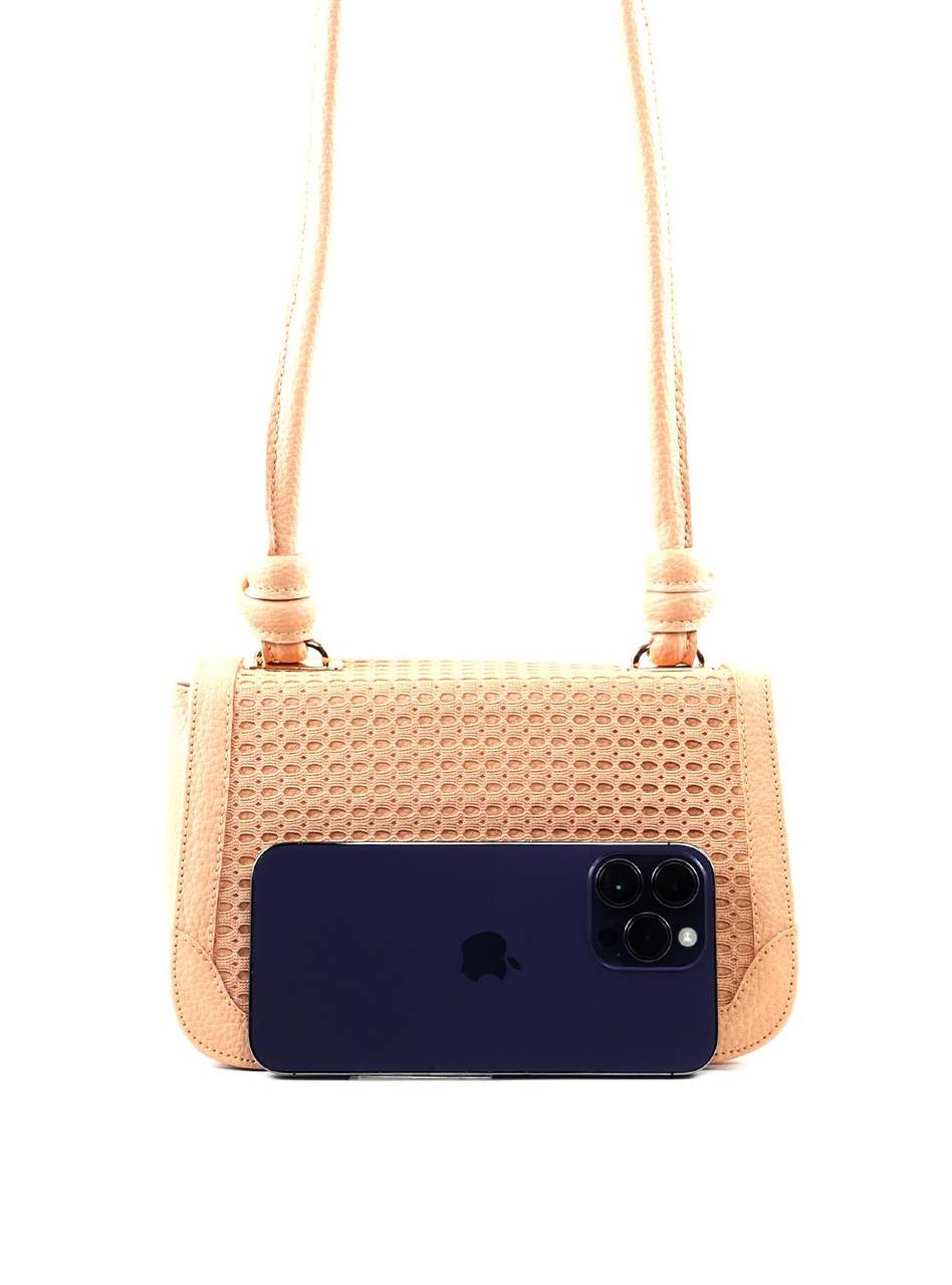 Bolsa Satchel Detalhe Tela Frontal Alça Nó - Nude BSI-6378 - NU