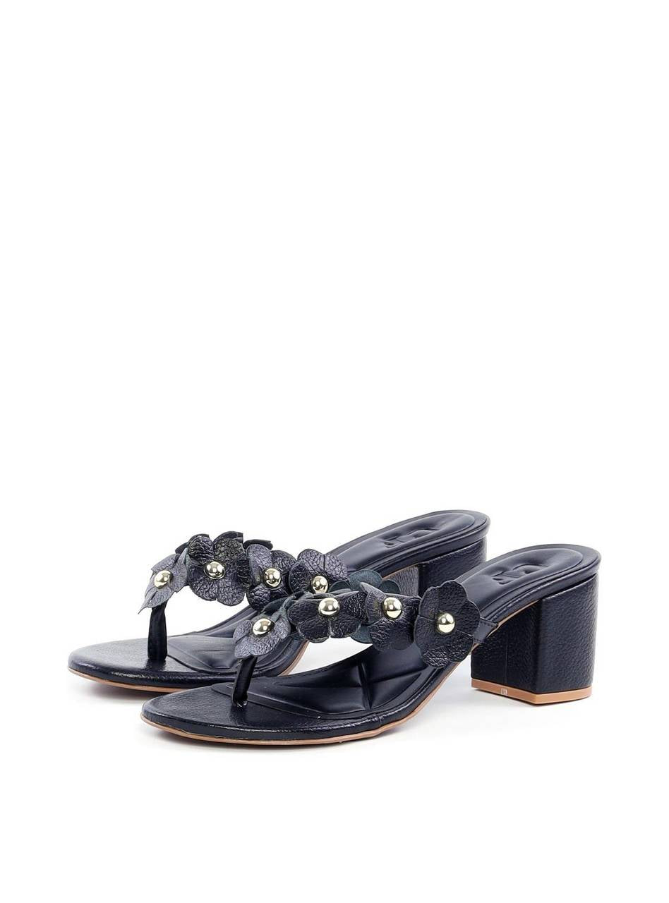 Tamanco de Dedo Salto Bloco com Mini Flores - Preta SDI-11823 - PR