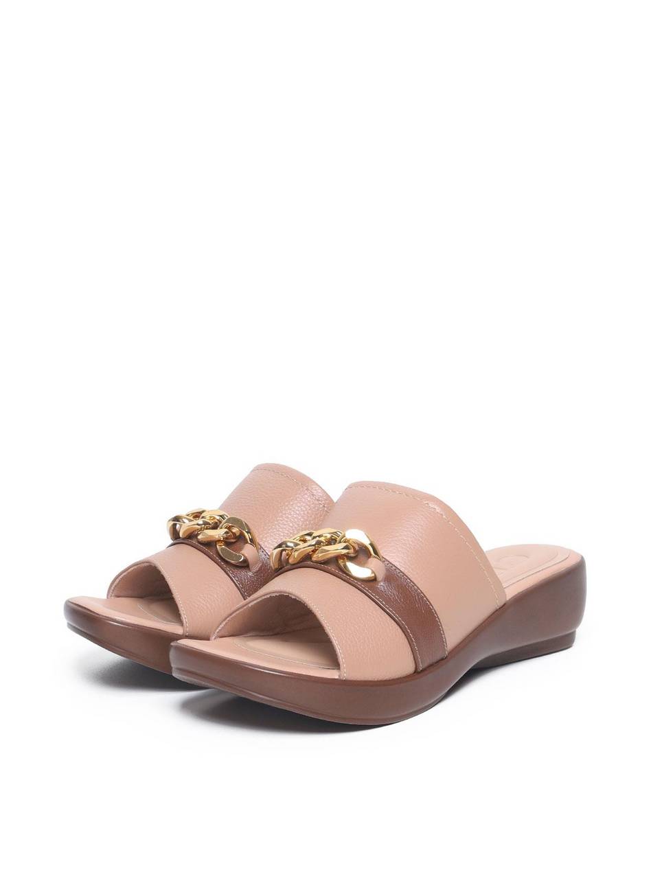 Sandália Feminina Couro Tamanco Anabela Confort Nude SDI-11595 - NU