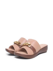 Sandália Feminina Couro Tamanco Anabela Confort Nude SDI-11595 - NU