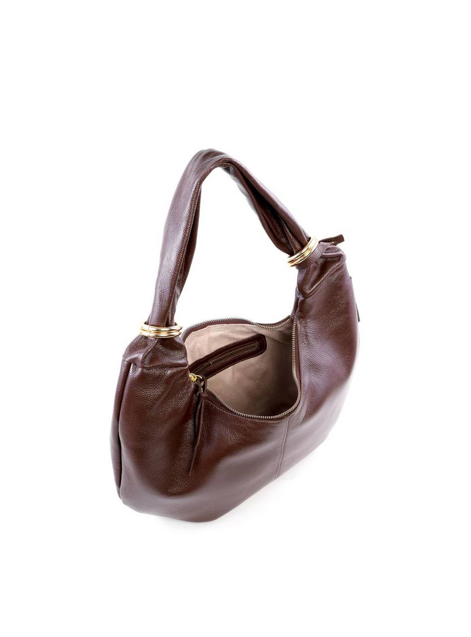 Bolsa Hobo de Couro com Argolas e Bag Charm - Cacau BSI-6226 - CA