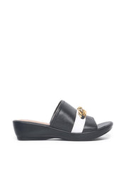 Sandália Feminina Couro Tamanco Anabela Confort Preta SDI-11595 - PR