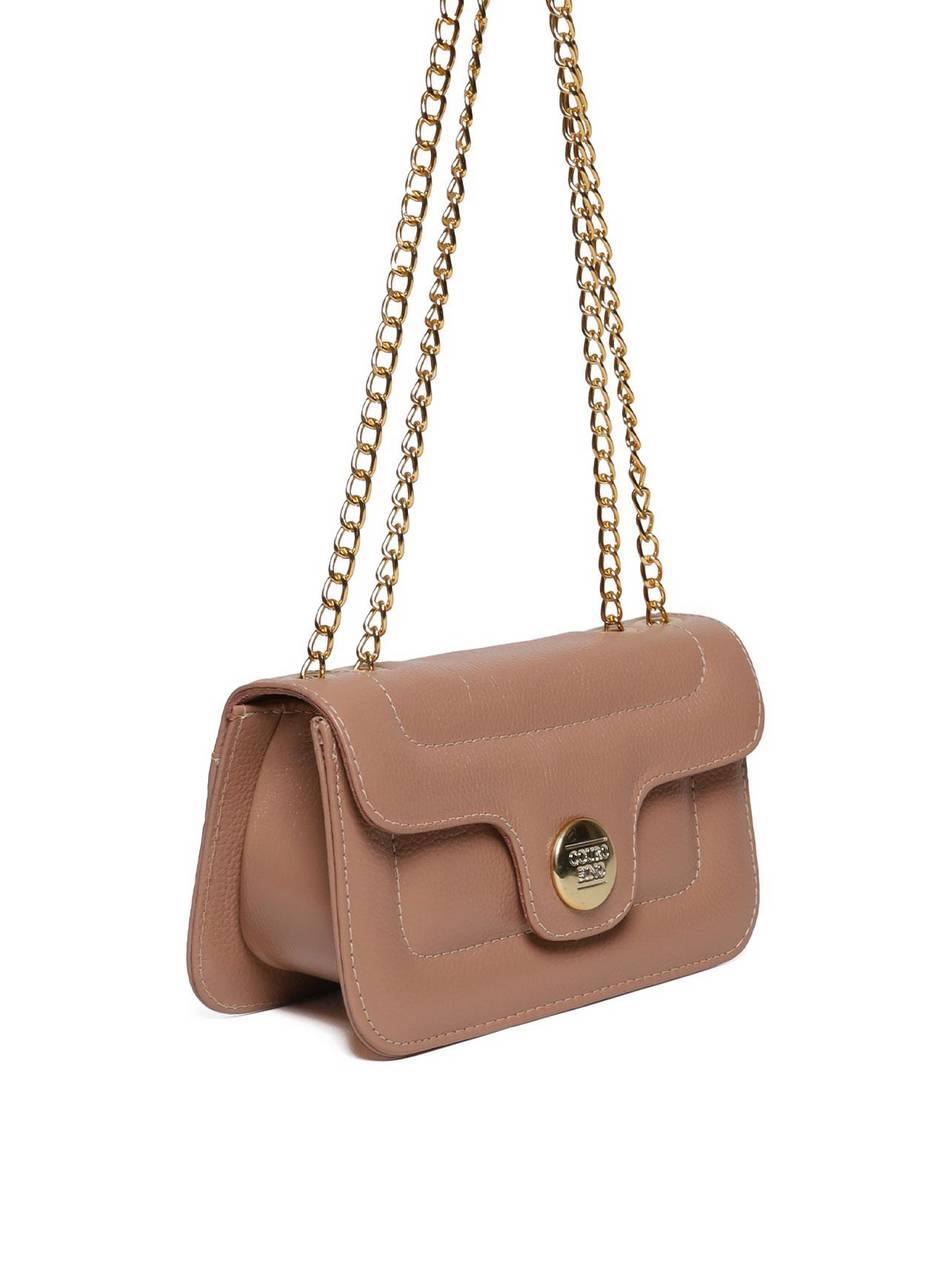 Bolsa Satchel Retangular com Tampa Matelasse - Nude BSI-5967 - NU