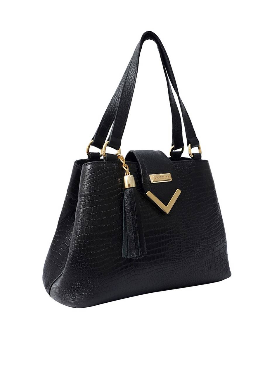 Bolsa Tote Couro Média Transversal Preta BSI-5373 - PR