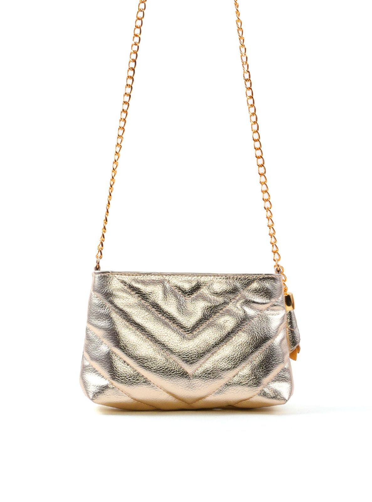 Bolsa Clutch Sintética Tiracolo com Detalhes em Costura - Ouro BSI-5961 - AU
