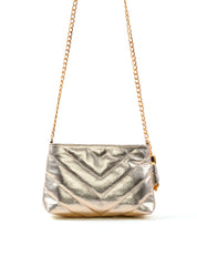 Bolsa Clutch Sintética Tiracolo com Detalhes em Costura - Ouro BSI-5961 - AU