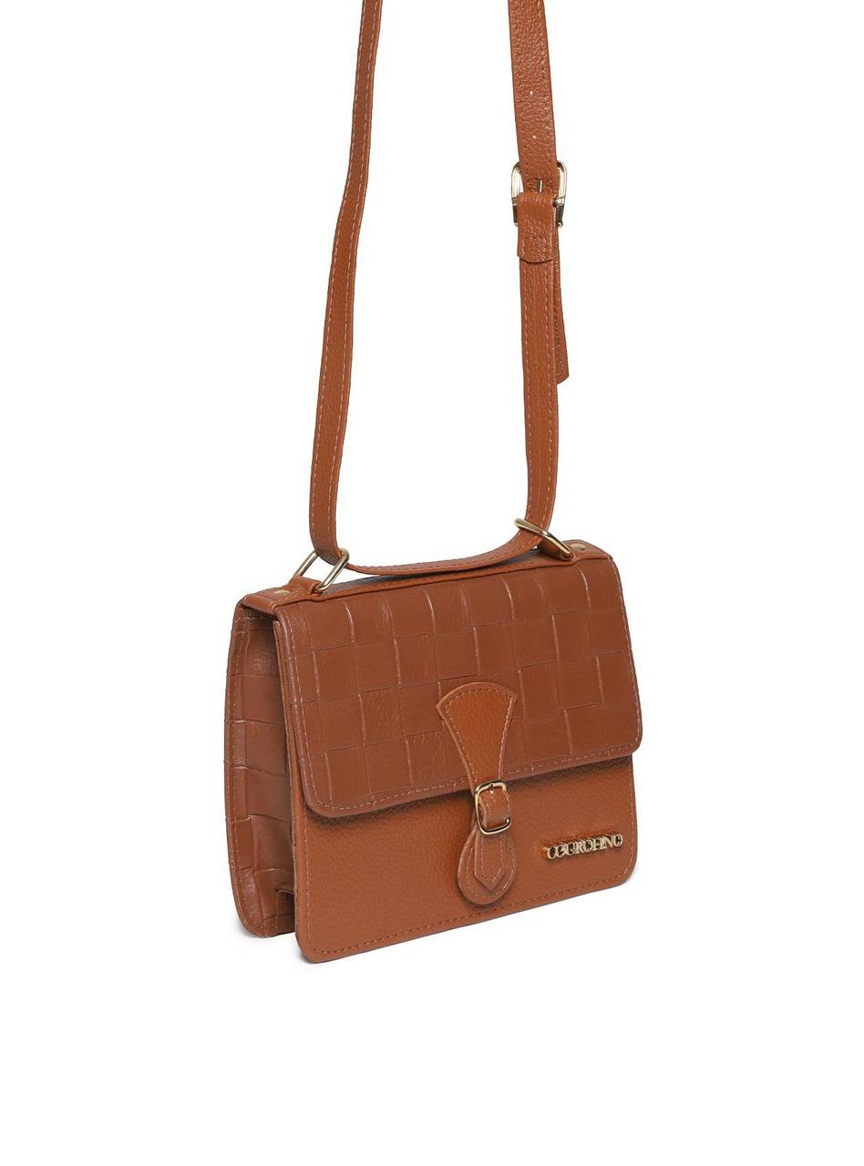 Bolsa Feminina Couro Pequena Saddle Transversal Castor BSI-5897 - CS