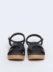 Sandália Feminina Couro Anabela Tiras Cruzadas - Preta SDI-11576 - PR