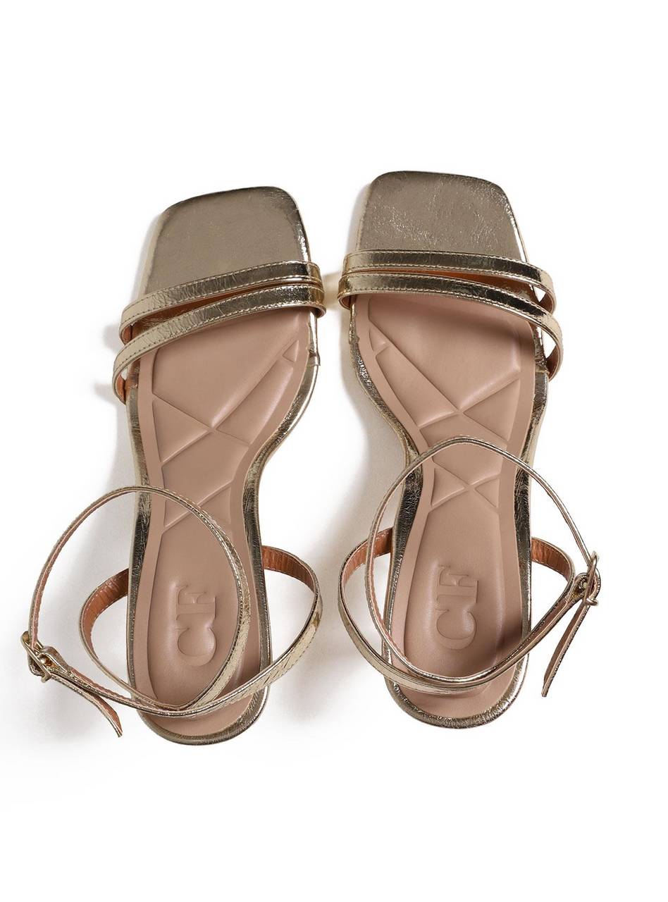 Sandália Salto Fino Cromado com Duas Tiras Frontais - Ouro SDI-11689 - AU