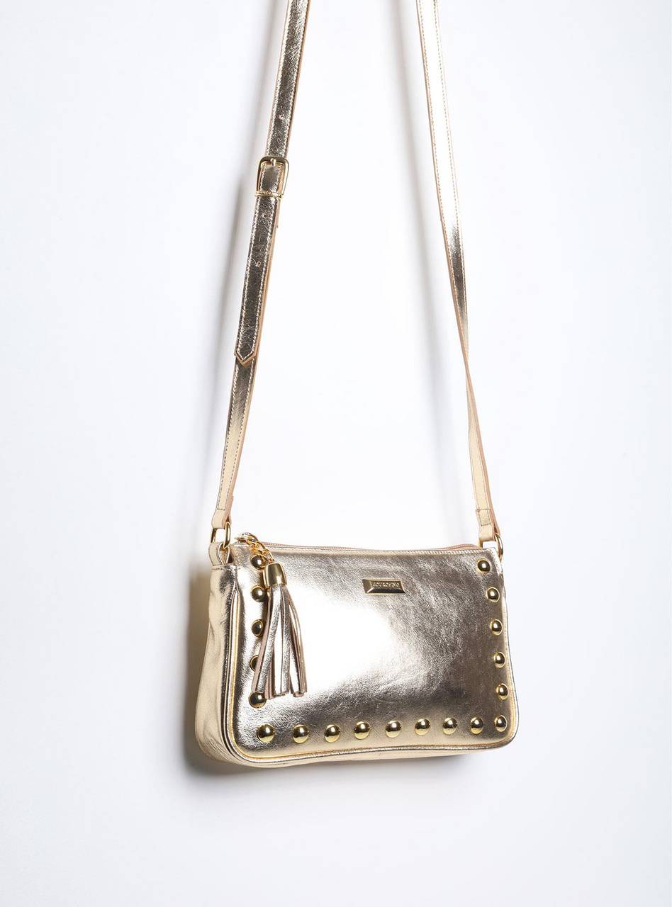 Bolsa Clutch Couro Pequena Transversal Ouro BSI-5873 - AU