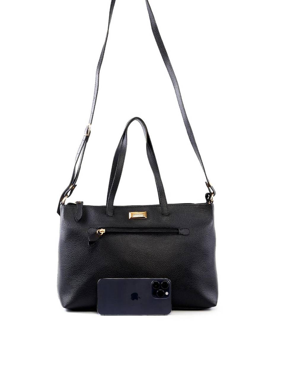 Bolsa Tote Transversal com Bolso Frontal - Preta BSI-6057 - PR