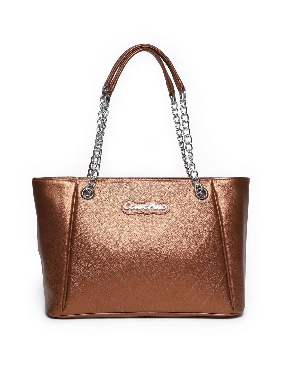 Bolsa Tote Couro Média Tiracolo Alça Bronze BSI-5720 - BZ