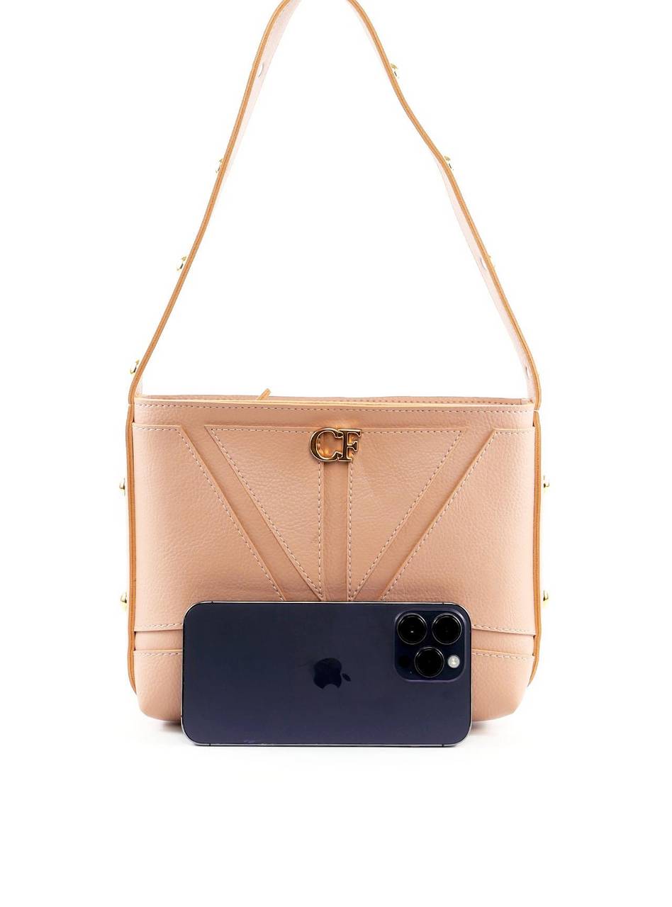 Bolsa Tote Média com Costura e Esferas Douradas - Nude BSI-6410 - NU