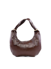 Bolsa Hobo de Couro com Argolas e Bag Charm - Cacau BSI-6226 - CA
