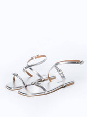 Sandália Feminina Rasteira Fivelas - Prata SDI-11559 - PT