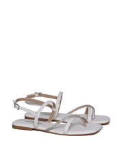 Sandália Rasteira com Tiras Finas em Strass - Branca SDI-11681 - BR