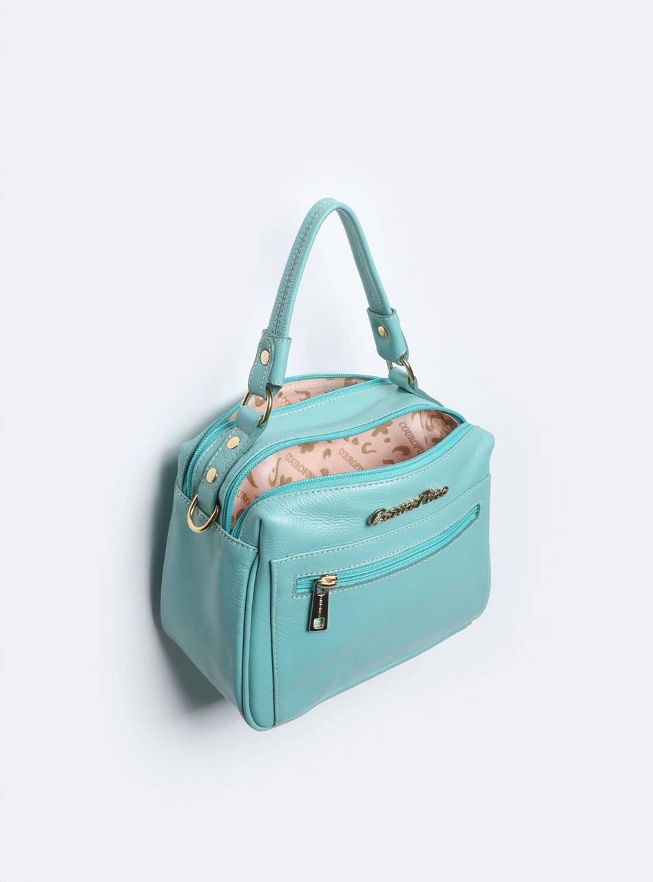 Bolsa Baú Duas Divisórias Alça Transversal Pequena Couro Verde BSI-5645 - VD