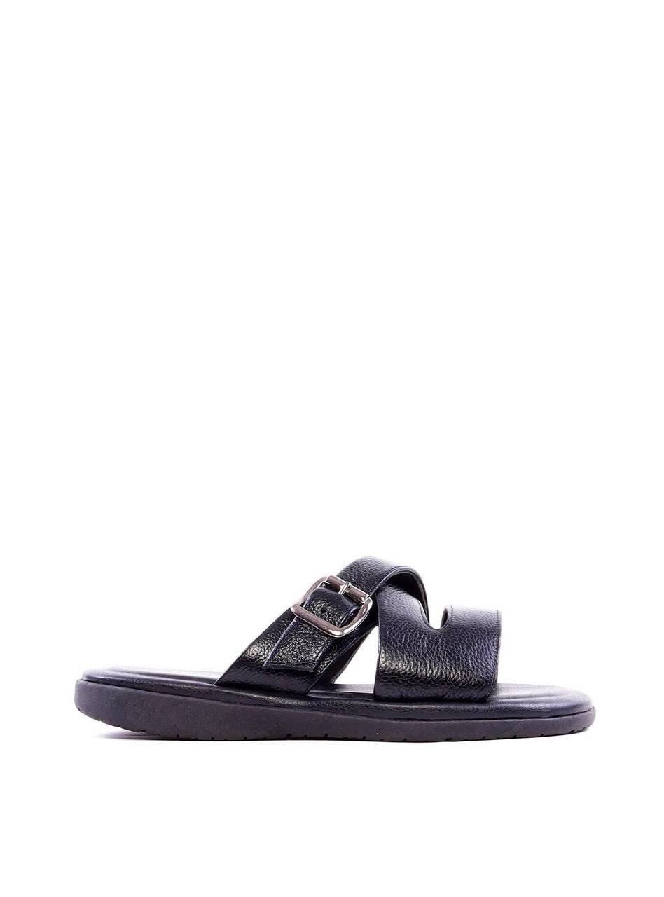 Chinelão Masculino em Couro com Tiras Cruzadas - Preta SDI-11975 - PR