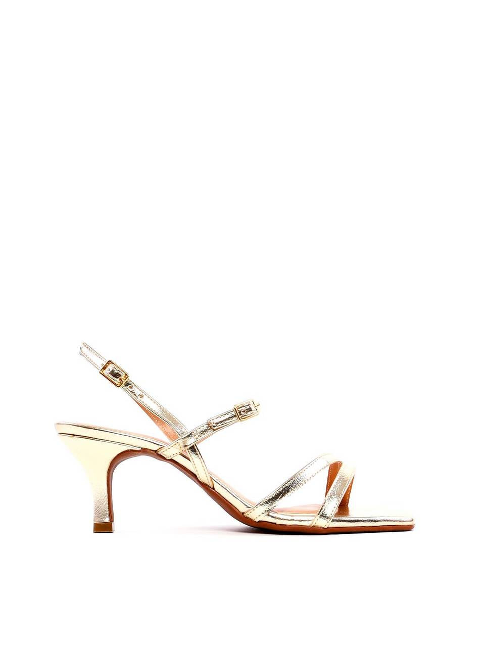 Sandália de Salto Fino com Tiras e Fivelas - Ouro SDI-11974 - AU
