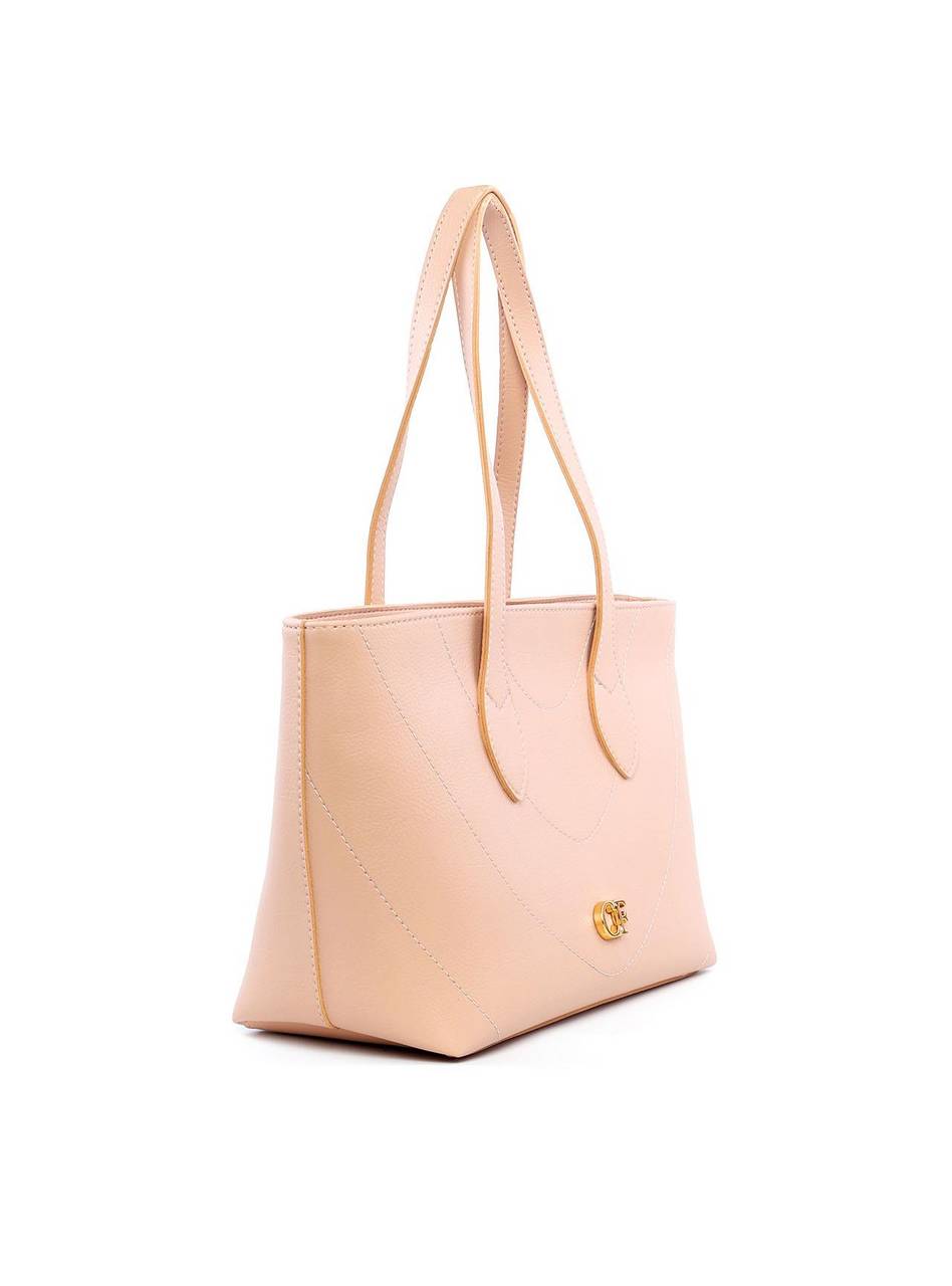 Bolsa Shopper Tiracolo Lisa em Sintético com Costuras - Nude BSI-6184 - NU