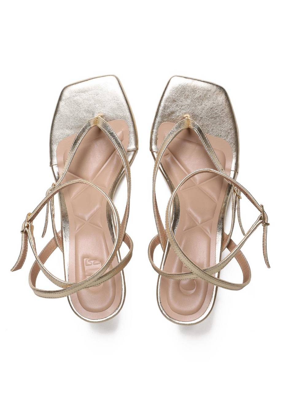 Sandália Feminina Couro Salto Fino - Ouro SDI-11648 - AU