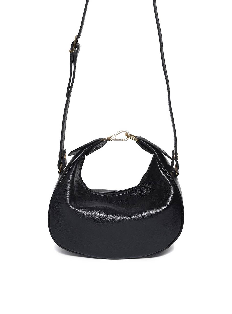 Bolsa Feminina Hobo Couro Pequena Preta BSI-5937 - PR