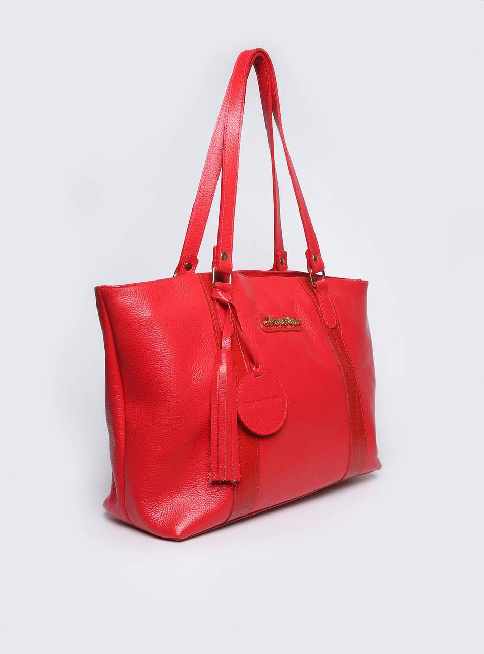 Bolsa Shopper Couro Tiracolo Bolinha Vermelha BSI-5074 - VE