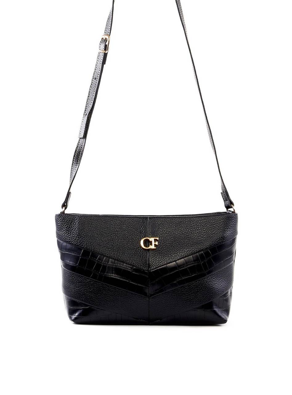 Bolsa Tote Transversal com Recortes em V - Preta BSI-6435 - PR