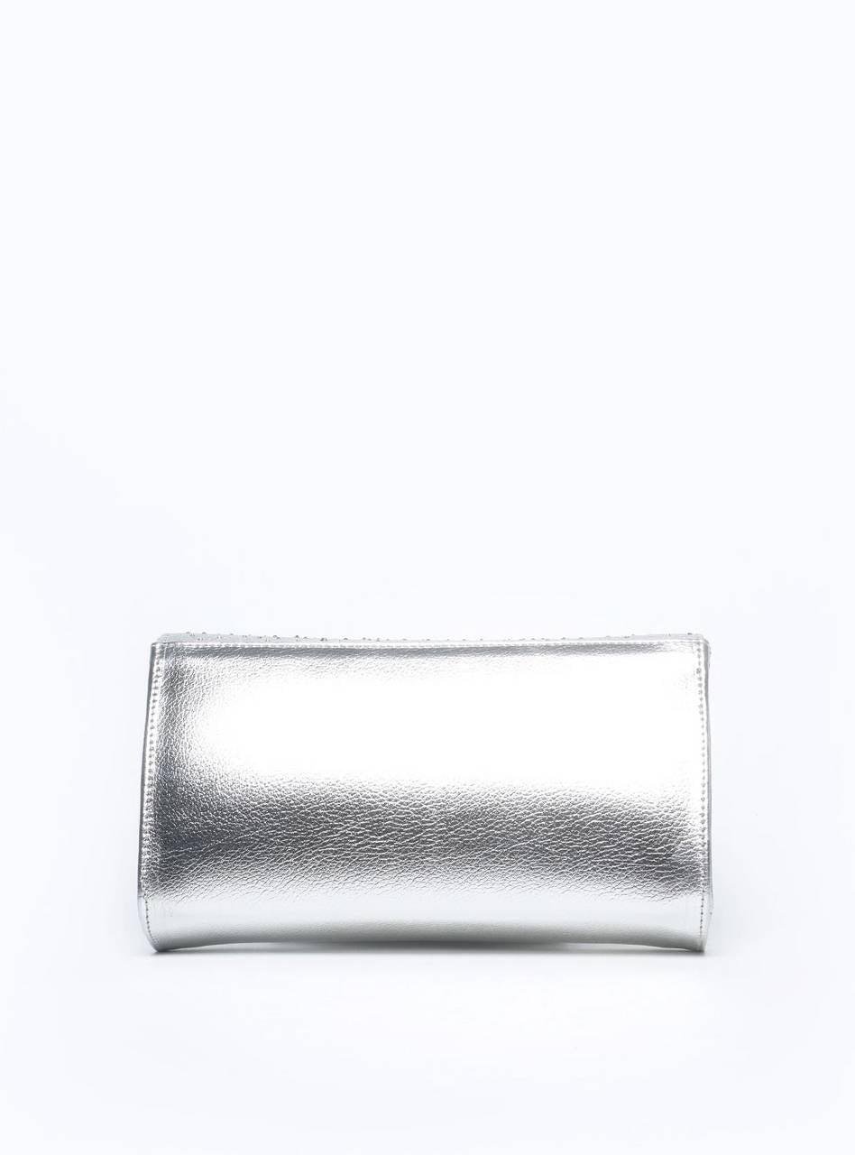 Bolsa Clutch Pequena Tiracolo Tampa Brilhosa Prata BSI-5874 - PT