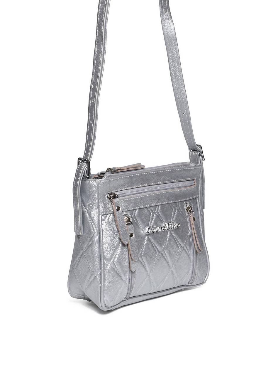 Bolsa Carteiro Transversal Regulável Zíper Frontal Prata BSI-5658 - PT