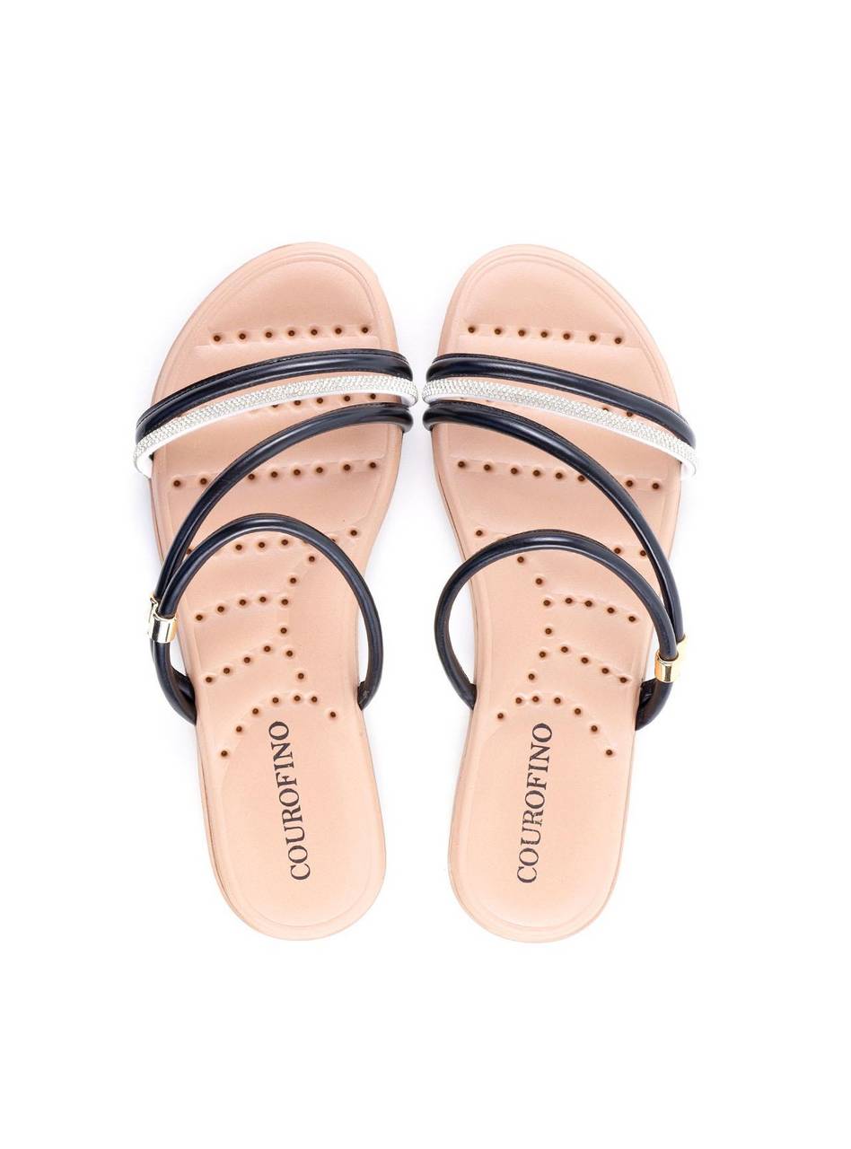 Rasteiras Comfort Tiras Finas com Strass - Preta SDI-11920 - PR