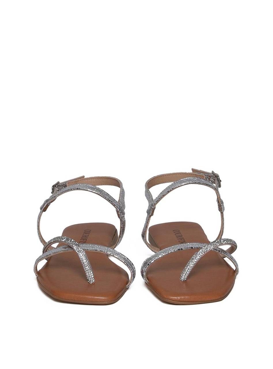 Sandália Rasteira com Tiras Finas em Strass - Prata SDI-11681 - PT