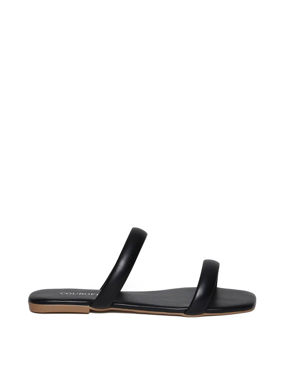 Sandália Feminina Rasteira Duas Tiras - Preta SDI-11620 - PR