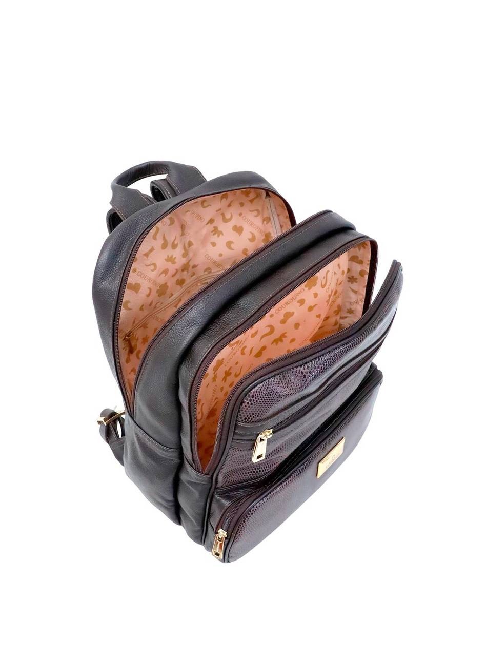 Mochila Casual Grande Duas Divisórias Bolso Frontal Couro Cacau MEI-425 - CA