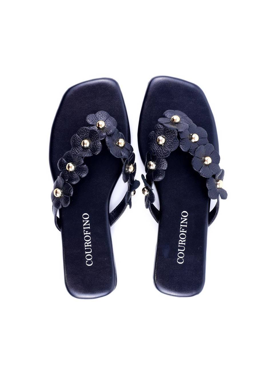 Rasteira de Dedo com Mini Flores - Preta SDI-11821 - PR