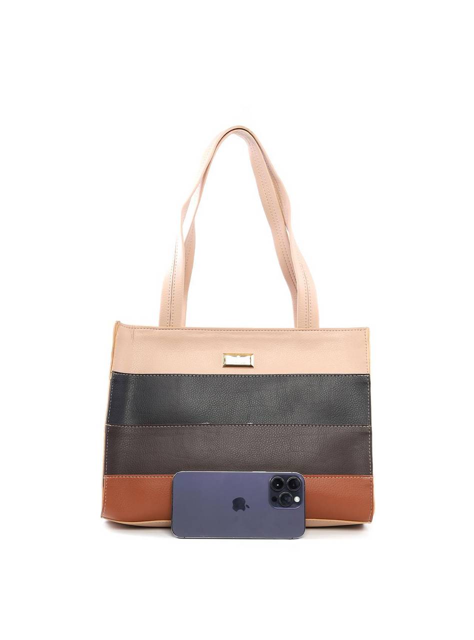 Bolsa Tote Estruturada com Retalhos - Nude BSI-6464 - NU