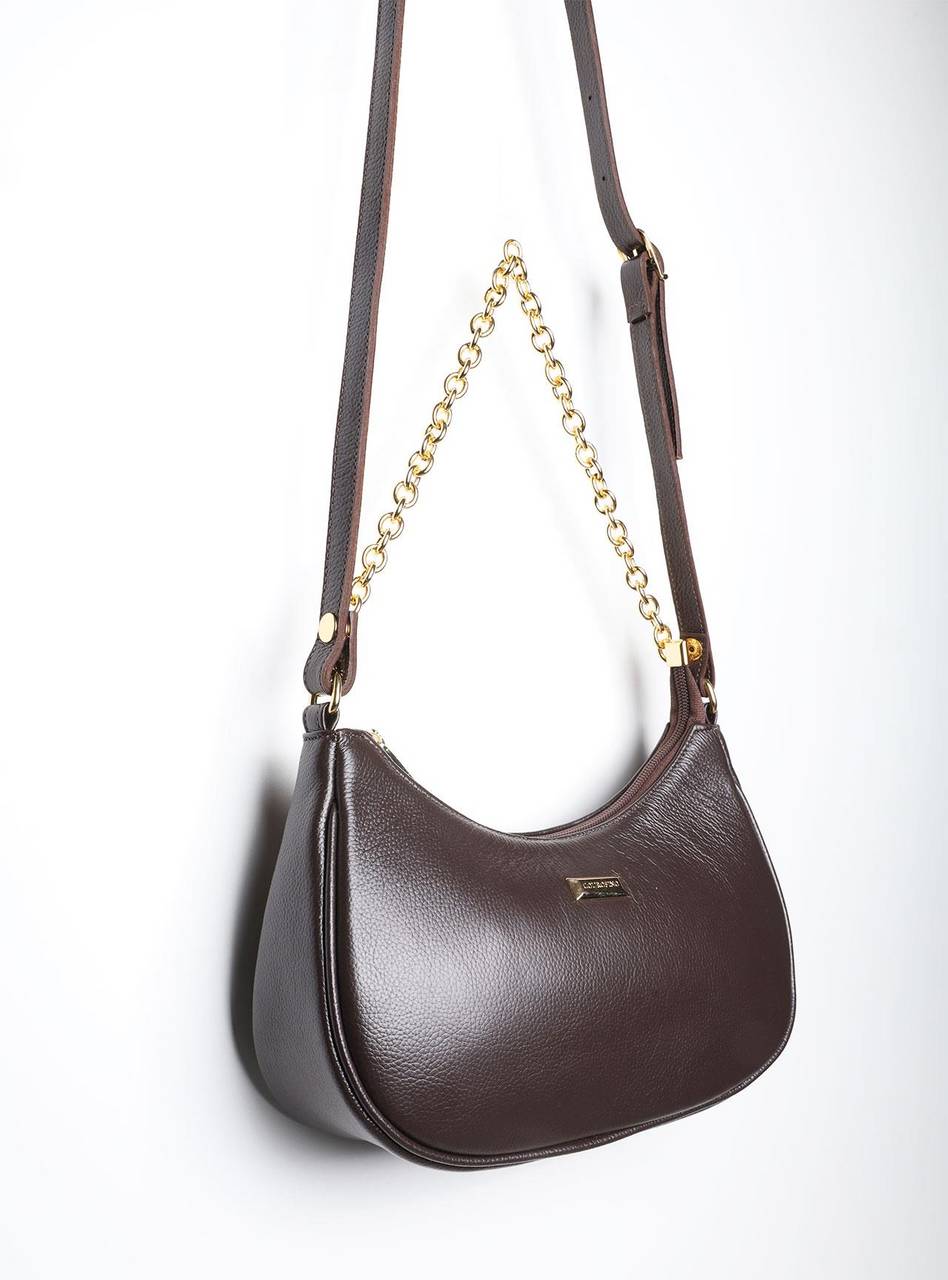 Bolsa Hobo Pequena Transversal Couro Cacau BSI-5850 - CA