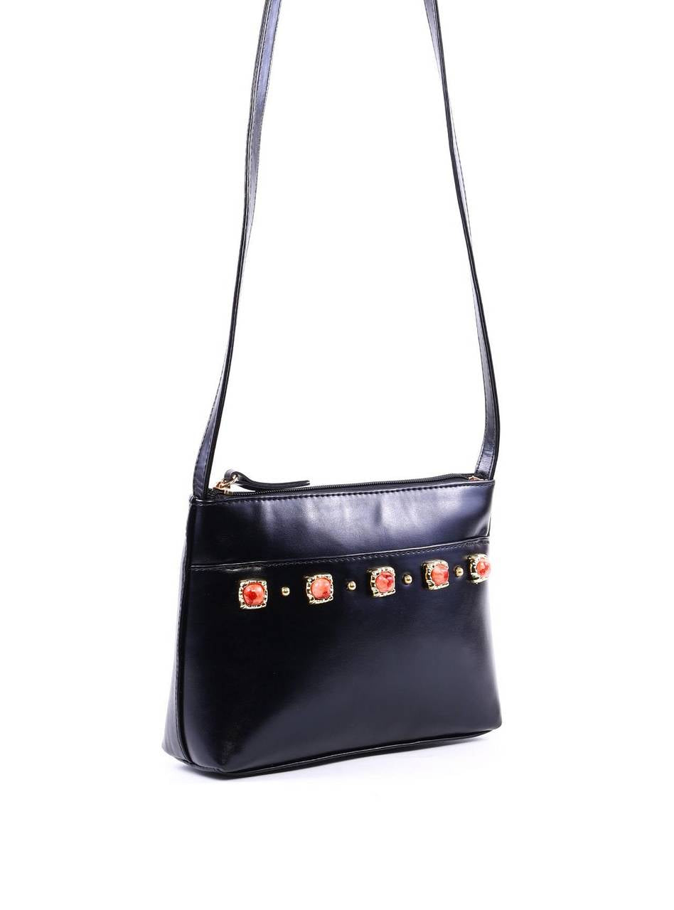 Bolsa Tote Transversal com Pedraria - Preta BSI-6362 - PR