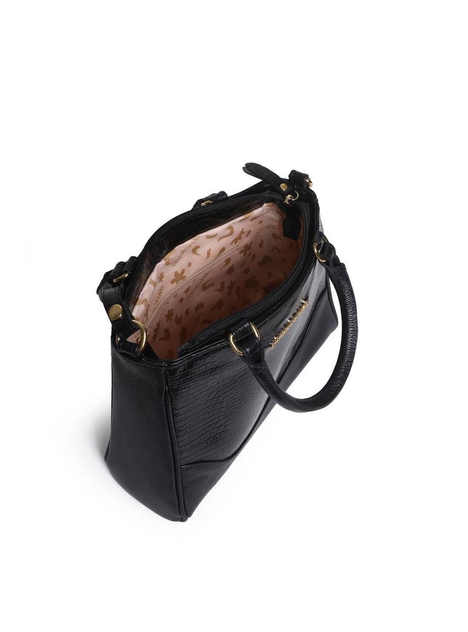 Bolsa Tote Couro Média Transversal Preta BSI-5893 - PR