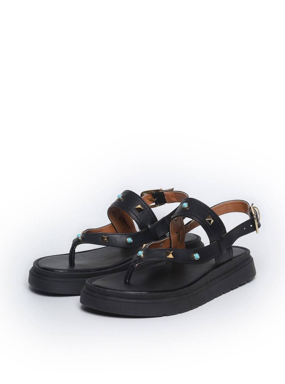 Sandália Feminina Papete Tachas Diversas - Preta SDI-11546 - PR
